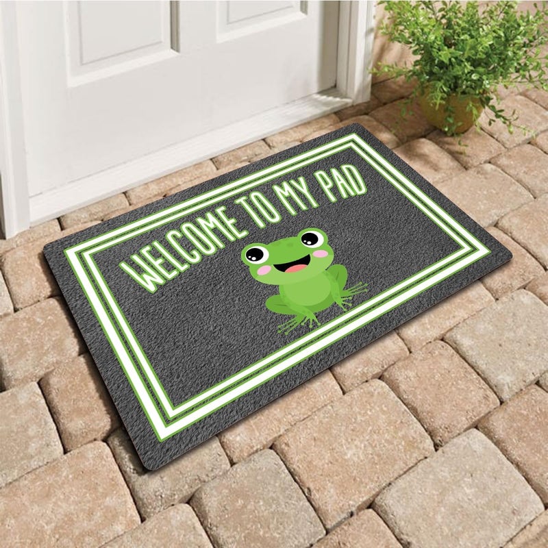 MELODADDY Funny Welcome Mat with Rubber Back 30"(L) x 18"(W)Welcome To My Pad Cute Frog Funny Doormat for Entrance Way Indoor Decor Mats for Front Porch Mat No Slip House Warming Gift Novelty Gift Frog - Image 1